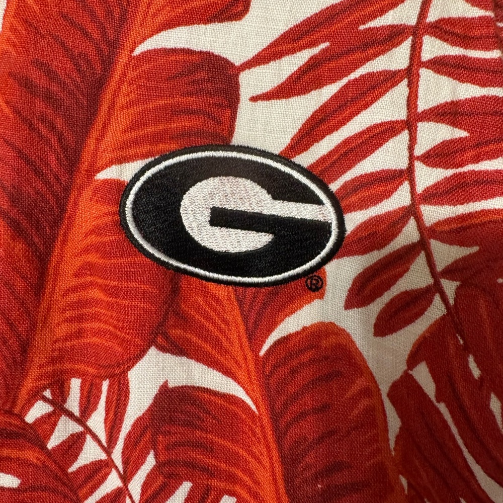 XL linen Tropicalal pattern Universityy of Georgia Embroidered  dresss w/ fringe